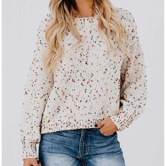 Confetti Pullover Crewneck Colorful Knit Sweater - Picture 4 of 9